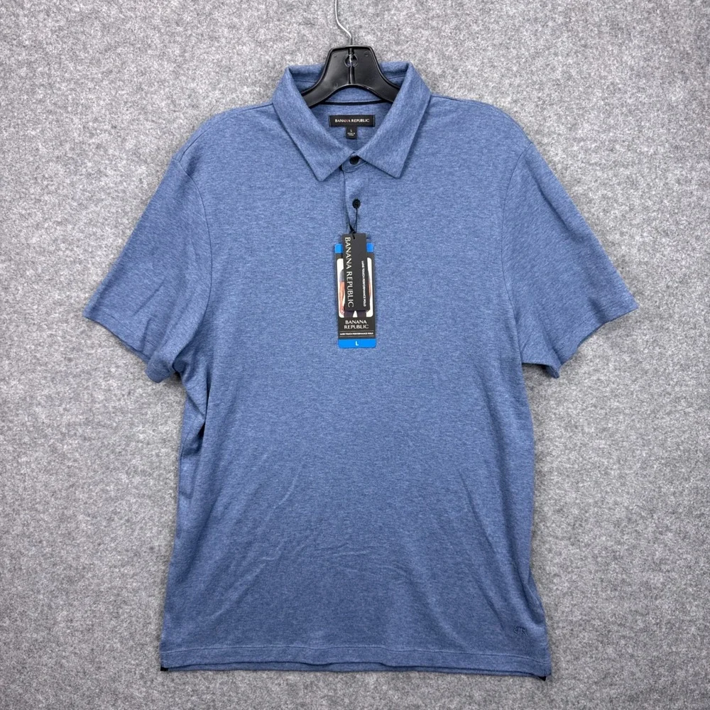 Banana Republic Mens Luxe Touch Performance Polo Shirt Blue Heather Large NWT